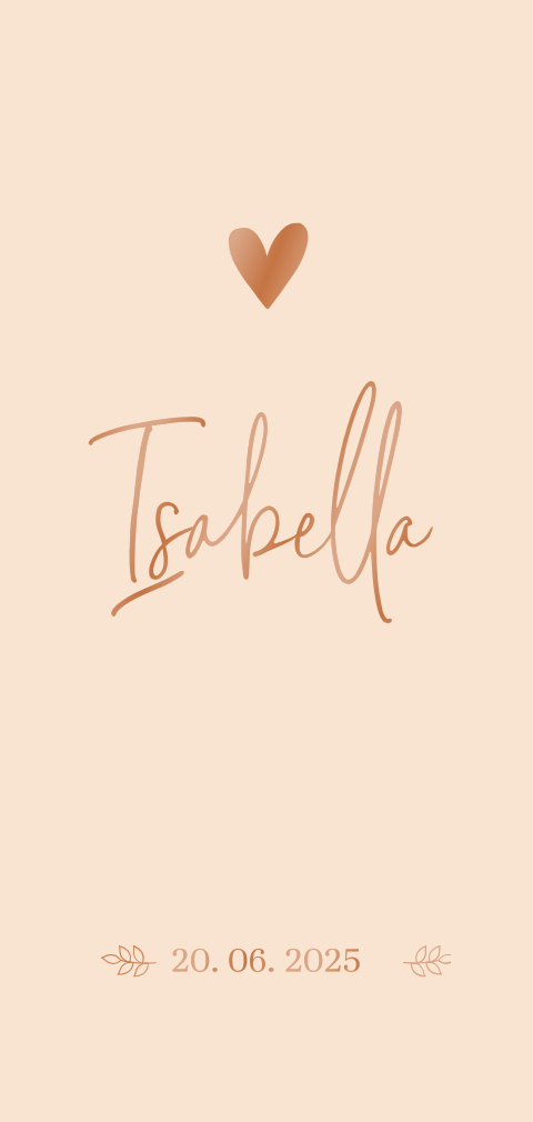 Lief hoogglans geboortekaartje voor meisje met hartje op peach