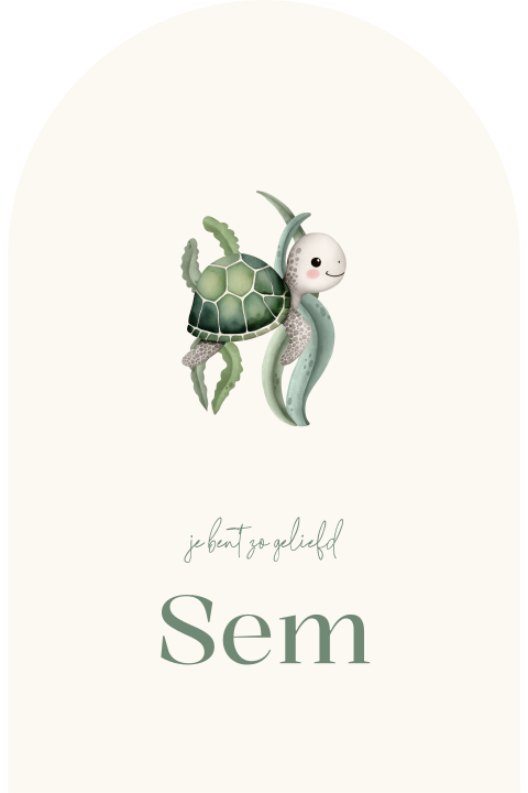 Lief geboortekaartje arch vorm met schildpadje