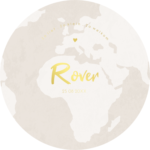 Origineel rond goudfolie geboortekaartje met wereldbol