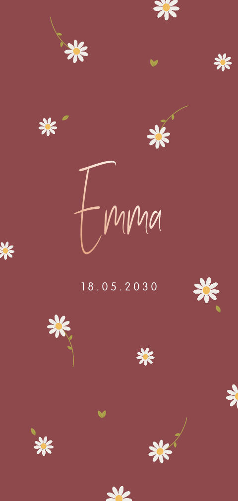 Roségoudfolie geboortekaartje met bloemen voor een meisje