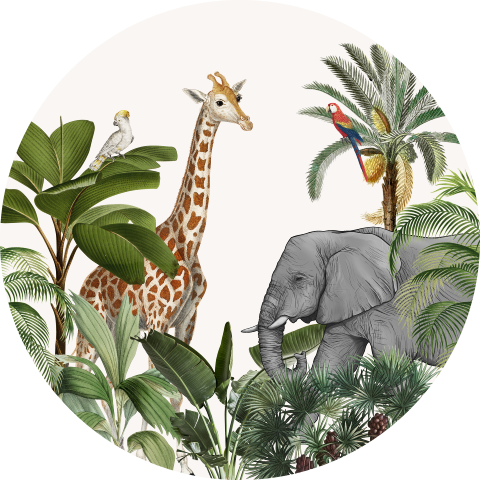 Avontuurlijke behangcirkel met jungle dieren voor de babykamer