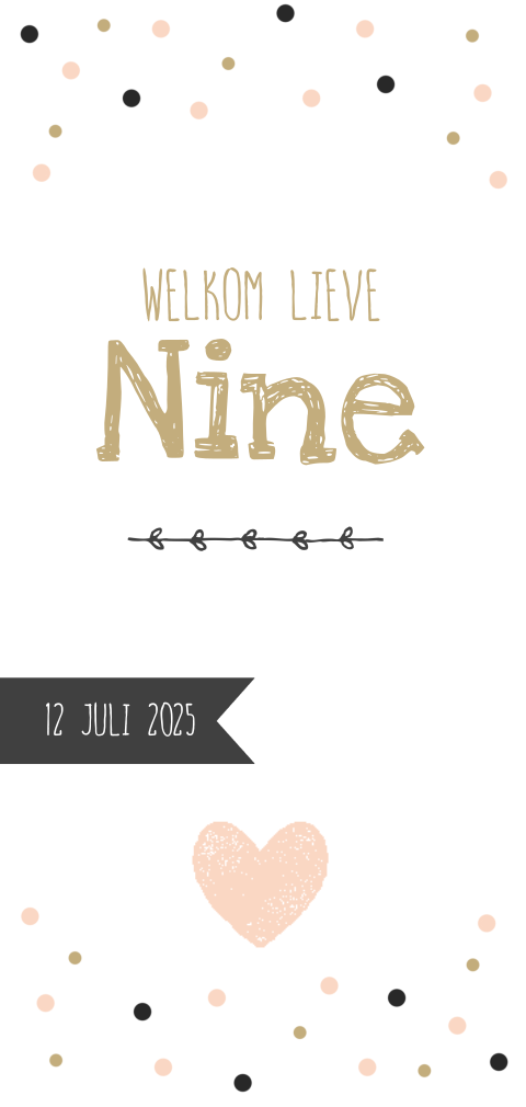 Lief geboortekaartje met confetti en hartjes voor meisje