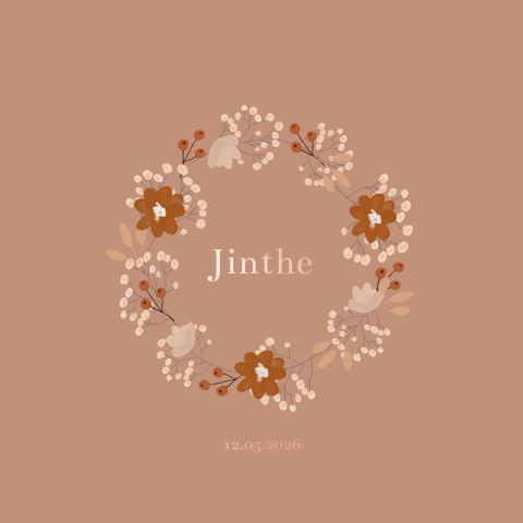 Romantisch geboortekaartje voor meisje met roséfolie en bloemenkrans