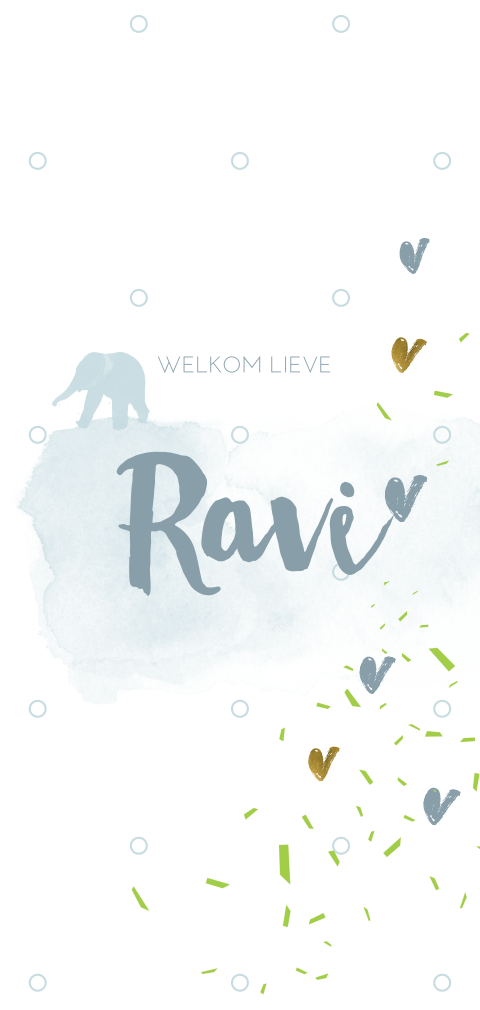 Langwerpig geboortekaartje met watercolour