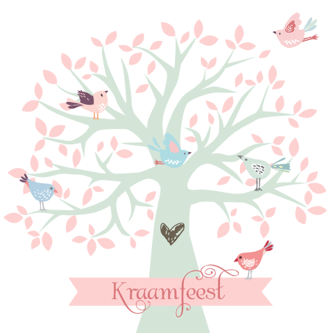 Zacht babyborrel kaartjes met boom en blaadjes