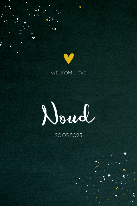 Prachtig donkergroen babykaartje met verfspetters voor een jongen