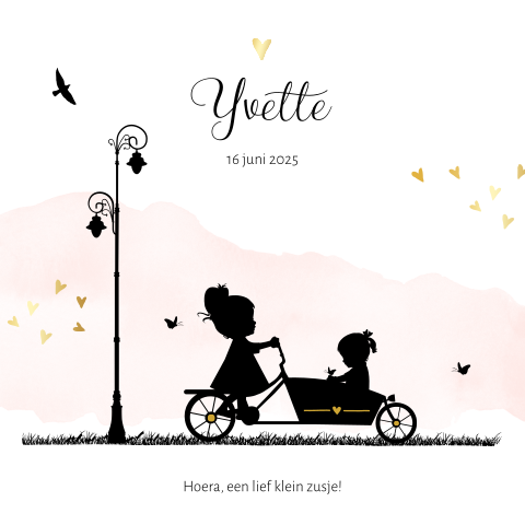 Romantisch silhouet-geboortekaart meisje met roze watercolour