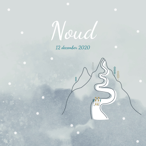 Geboortekaartje voor zoontje met winterthema sneeuw en bergen