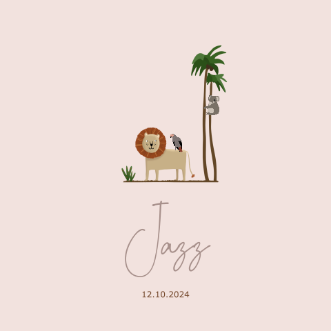 Stoer geboortekaartje met jungle thema voor een meisje