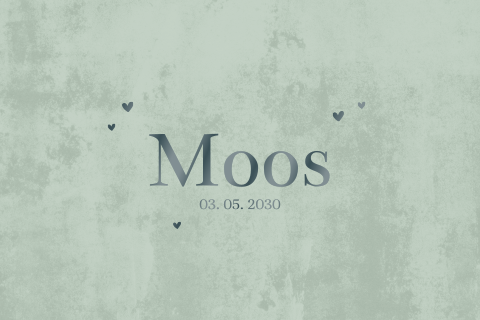 Stoer geboortekaartje met groene velvet-look en hartjes