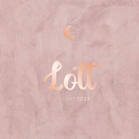 Lief roze geboortekaartje voor meisje met roségoudfolie