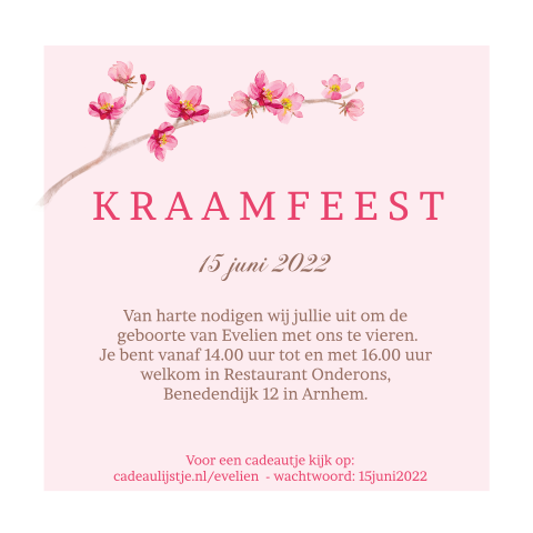 Prachtige kaartje voor kraamfeest met bloesem