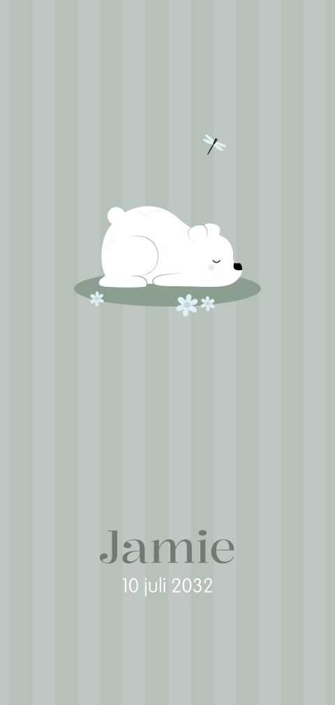 Lief geboortekaartje met slapend beertje en libelle