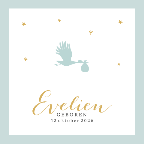Simpel geboortekaartje met ooievaar