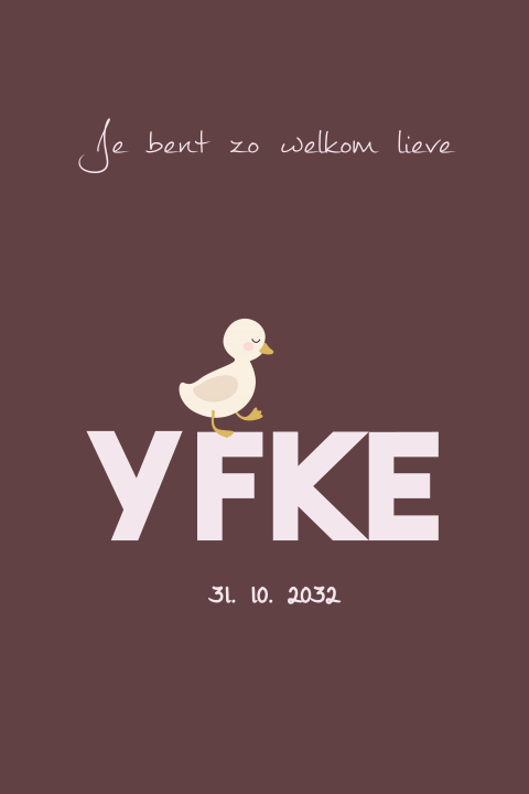 Lief geboortekaartje meisje met eendje op naam