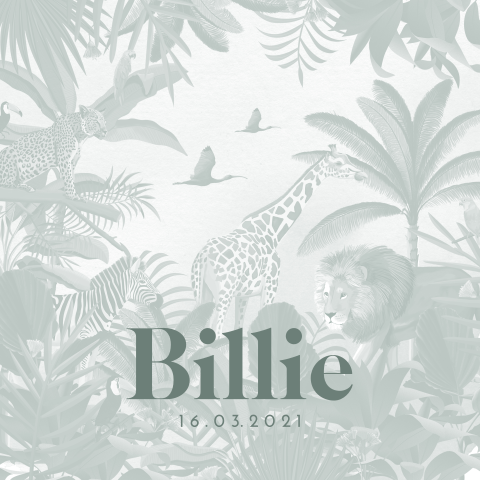Dierengeboortekaartje met vintage jungle voor jongen