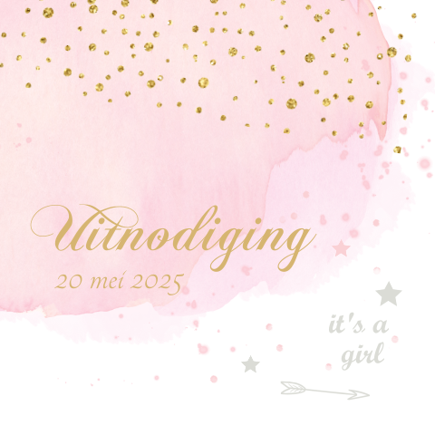 Kraamborrelkaartje met glitters in goudlook en aquarel