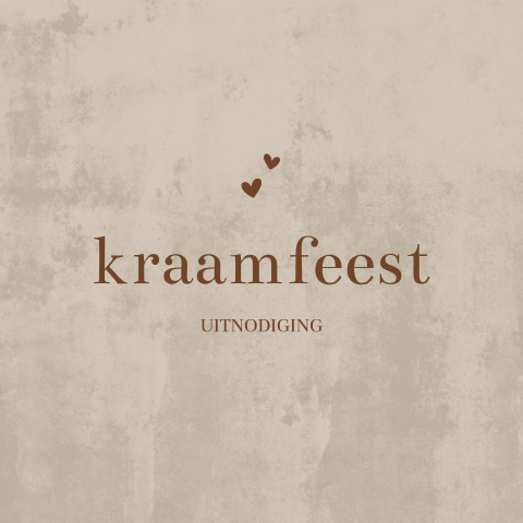 Kraamfeest uitnodiging bruin velvet-look met hartjes