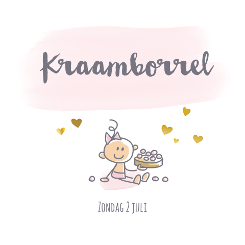 Hippe kaart kraamfeest meisje met illustratie