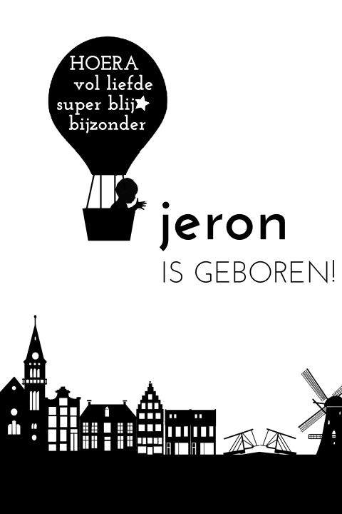 Hippe geboortekaart met huisjes