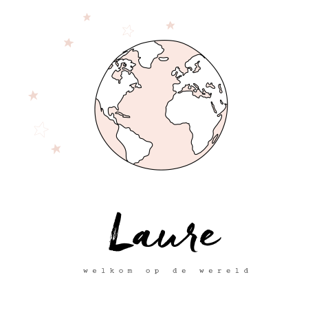 Illustratief geboortekaartje met roze wereldbol