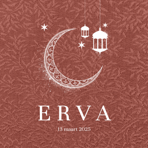 Islamitisch geboortekaartje voor meisje met maan en olielampjes