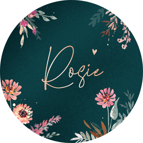 Naamsticker met kleurrijke bloemen en roségoudfolie