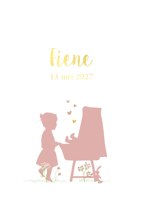Goudfolie geboortekaartje met silhouet in de vorm van een arch
