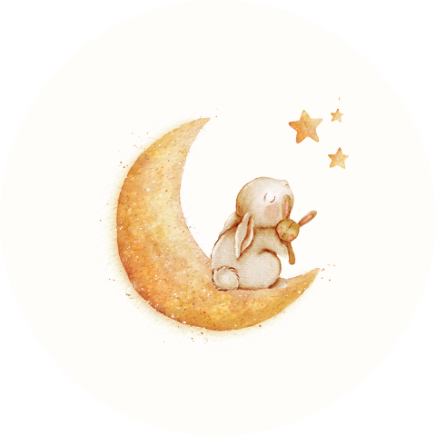 Sluitsticker konijntje op een maan tussen de sterren