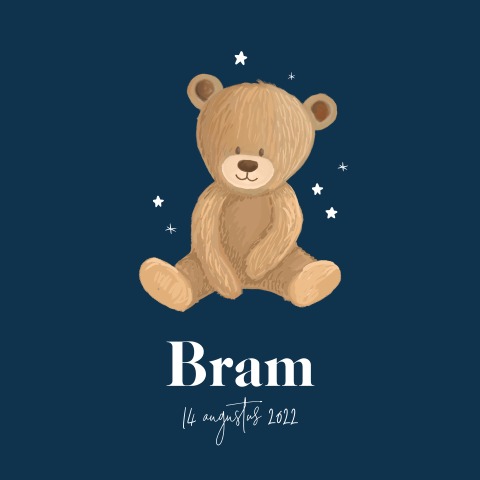 Lief geboortekaartje met beer en sterretjes voor een jongen