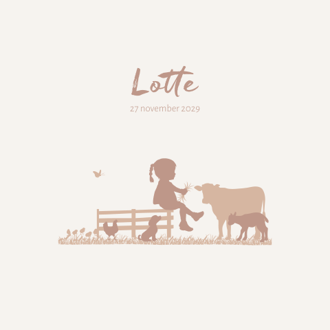 Schattig geboortekaartje voor meisje met boerderijdieren