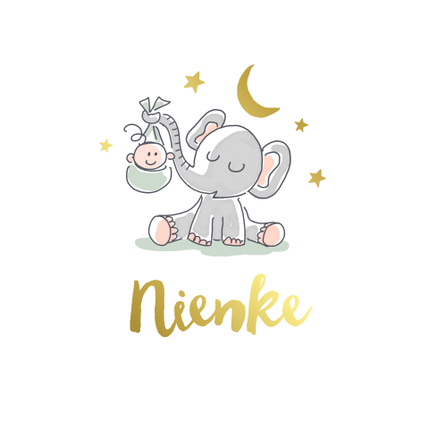 Goudfolie geboortekaartje meisje met olifant