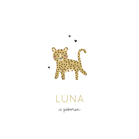 Speels geboortekaartje meisje met illustratie panter