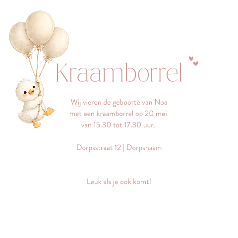 Uitnodiging kraamborrel met een eendje aan ballonnen