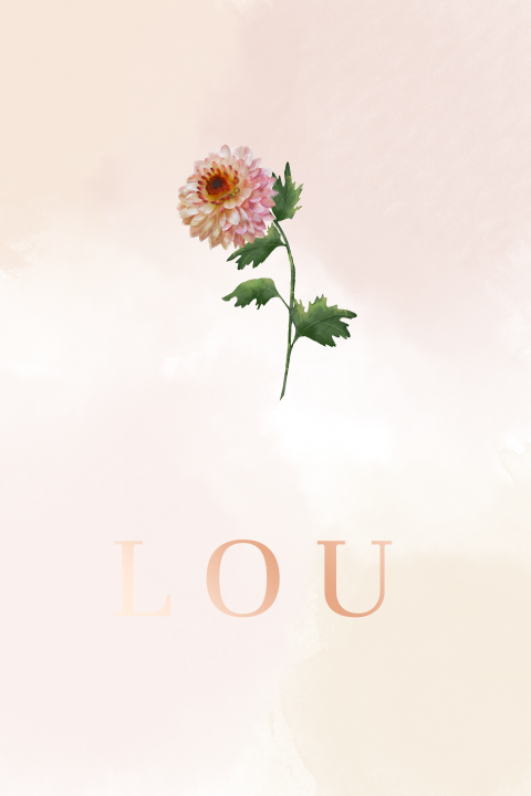 Geboortekaartje watercolour met geboortebloem chrysant en roségoudfolie