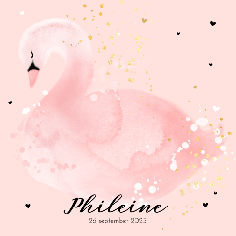 Romantisch geboortekaartje met zwaan