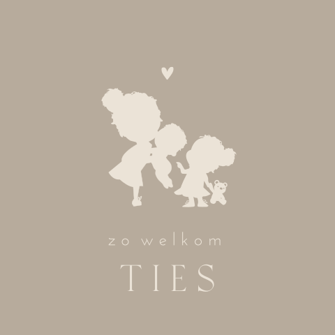 Illustratief geboortekaartje met silhouetten van zussen met broertje