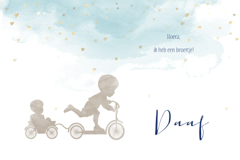 Watercolour geboortekaartje met silhouet van broertjes op de step