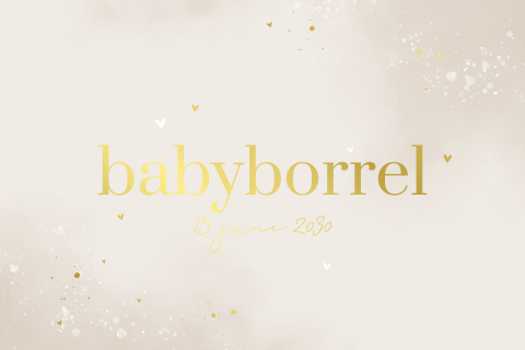 Unisex babyborrelkaartje met goudfolie, watercolour en hartjes