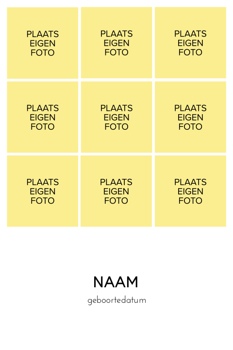 Zelf maken geboortekaart met 9 fotoframes