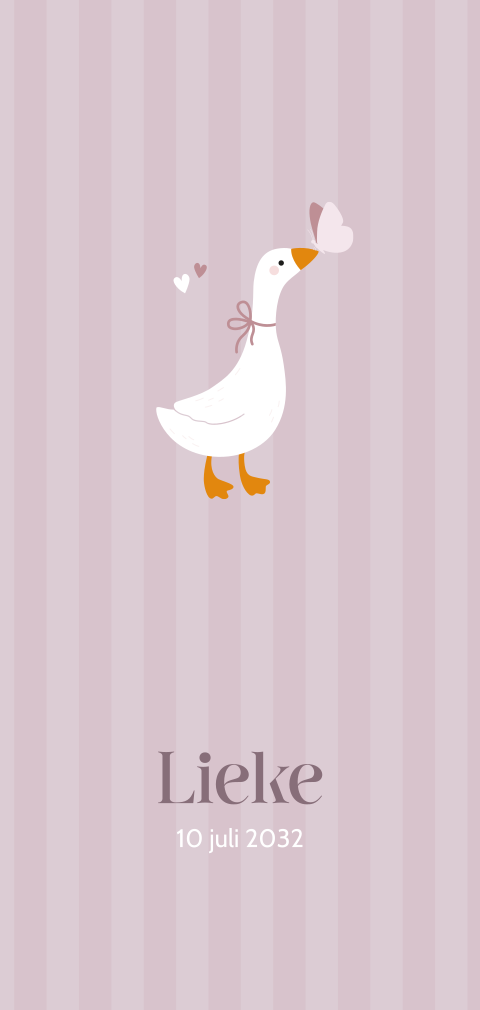 Lief geboortekaartje voor een meisje met schattig gansje en vlinder