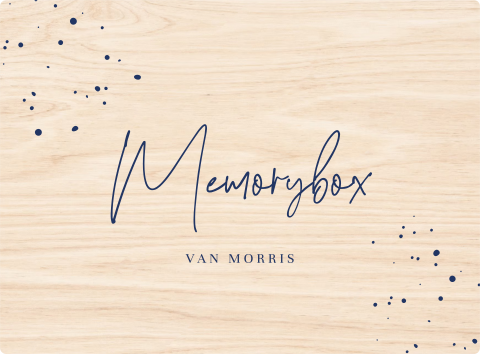 Memorybox met blauwe tekst en spetters