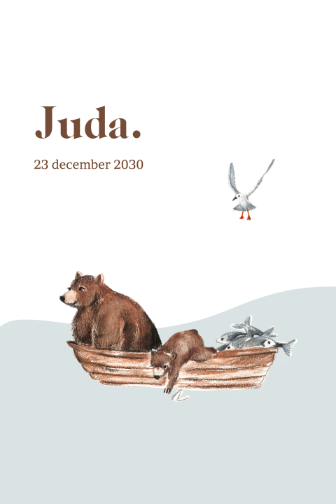 Lief geboortekaartje met beren in een bootje