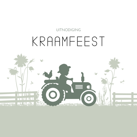 Kraamborrelkaartje boerderij thema met silhouetje op tractor