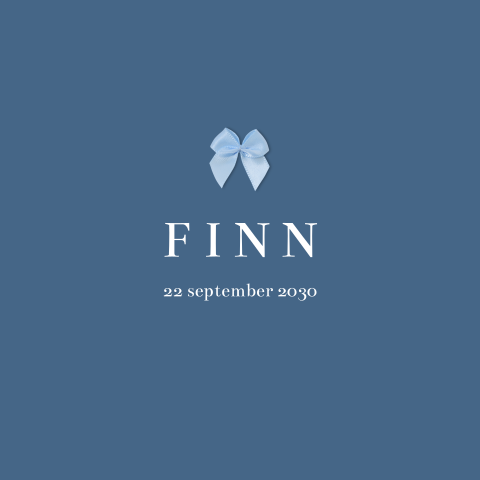 Klassiek blauw geboortekaartje jongen met optioneel écht strikje