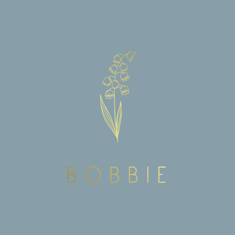 Geboortekaartje blauw met foliedruk lijntekening geboortebloem