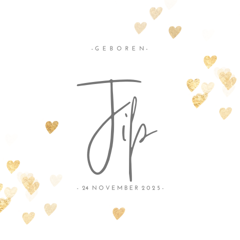 Trendy geboortekaartje meisje met hartjes in goudlook