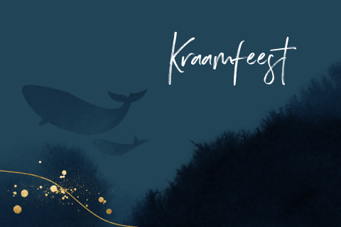 Kraamfeest uitnodiging blauw met walwissen en goudlook