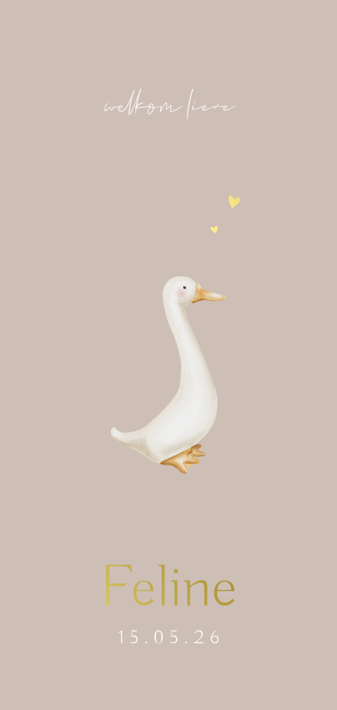 Geboortekaartje meisje met illustratie gans en goudfolie