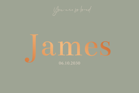 Eenvoudig geboortekaartje met naam in koperfolie